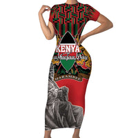 Personalized Kenya Mashujaa Day Short Sleeve Bodycon Dress Mzee Jomo Kenyatta With Coat Of Arms - Wonder Print Shop