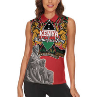 Personalized Kenya Mashujaa Day Women Sleeveless Polo Shirt Mzee Jomo Kenyatta With Coat Of Arms - Wonder Print Shop