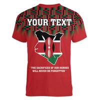 Personalized Kenya Mashujaa Day Women V-Neck T-Shirt Mzee Jomo Kenyatta With Coat Of Arms - Wonder Print Shop