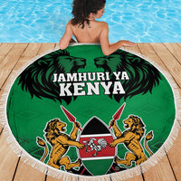 Kenya National Heroes Day Beach Blanket Mashujaa With Lion Head And Coat Of Arms - Wonder Print Shop