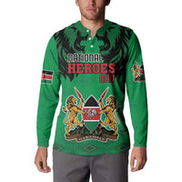 Kenya National Heroes Day Button Sweatshirt Mashujaa With Lion Head And Coat Of Arms - Wonder Print Shop