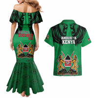 Kenya National Heroes Day Couples Matching Mermaid Dress and Hawaiian Shirt Mashujaa With Lion Head And Coat Of Arms - Wonder Print Shop