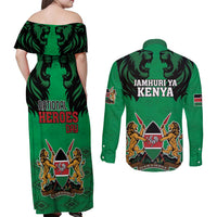 Kenya National Heroes Day Couples Matching Off Shoulder Maxi Dress and Long Sleeve Button Shirt Mashujaa With Lion Head And Coat Of Arms - Wonder Print Shop