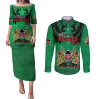 Kenya National Heroes Day Couples Matching Puletasi and Long Sleeve Button Shirt Mashujaa With Lion Head And Coat Of Arms - Wonder Print Shop