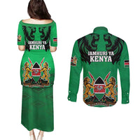 Kenya National Heroes Day Couples Matching Puletasi and Long Sleeve Button Shirt Mashujaa With Lion Head And Coat Of Arms - Wonder Print Shop