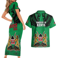 Kenya National Heroes Day Couples Matching Short Sleeve Bodycon Dress and Hawaiian Shirt Mashujaa With Lion Head And Coat Of Arms - Wonder Print Shop