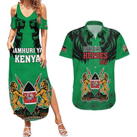 Kenya National Heroes Day Couples Matching Summer Maxi Dress and Hawaiian Shirt Mashujaa With Lion Head And Coat Of Arms - Wonder Print Shop