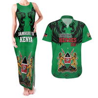 Kenya National Heroes Day Couples Matching Tank Maxi Dress and Hawaiian Shirt Mashujaa With Lion Head And Coat Of Arms - Wonder Print Shop