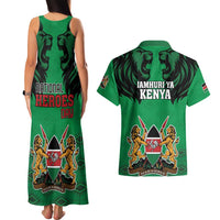 Kenya National Heroes Day Couples Matching Tank Maxi Dress and Hawaiian Shirt Mashujaa With Lion Head And Coat Of Arms - Wonder Print Shop