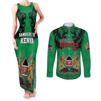 Kenya National Heroes Day Couples Matching Tank Maxi Dress and Long Sleeve Button Shirt Mashujaa With Lion Head And Coat Of Arms - Wonder Print Shop