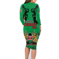 Kenya National Heroes Day Family Matching Long Sleeve Bodycon Dress and Hawaiian Shirt Mashujaa With Lion Head And Coat Of Arms - Wonder Print Shop
