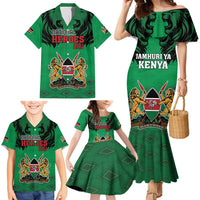 Kenya National Heroes Day Family Matching Mermaid Dress and Hawaiian Shirt Mashujaa With Lion Head And Coat Of Arms - Wonder Print Shop