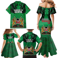 Kenya National Heroes Day Family Matching Mermaid Dress and Hawaiian Shirt Mashujaa With Lion Head And Coat Of Arms - Wonder Print Shop