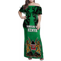 Kenya National Heroes Day Family Matching Off Shoulder Maxi Dress and Hawaiian Shirt Mashujaa With Lion Head And Coat Of Arms - Wonder Print Shop