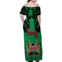 Kenya National Heroes Day Family Matching Off Shoulder Maxi Dress and Hawaiian Shirt Mashujaa With Lion Head And Coat Of Arms - Wonder Print Shop