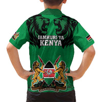 Kenya National Heroes Day Family Matching Short Sleeve Bodycon Dress and Hawaiian Shirt Mashujaa With Lion Head And Coat Of Arms - Wonder Print Shop