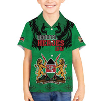 Kenya National Heroes Day Family Matching Tank Maxi Dress and Hawaiian Shirt Mashujaa With Lion Head And Coat Of Arms - Wonder Print Shop