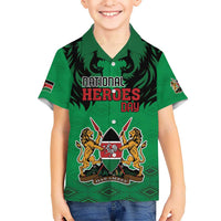 Kenya National Heroes Day Kid Hawaiian Shirt Mashujaa With Lion Head And Coat Of Arms - Wonder Print Shop