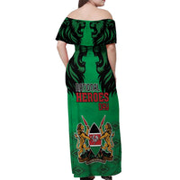 Kenya National Heroes Day Off Shoulder Maxi Dress Mashujaa With Lion Head And Coat Of Arms - Wonder Print Shop