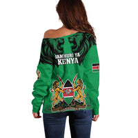 Kenya National Heroes Day Off Shoulder Sweater Mashujaa With Lion Head And Coat Of Arms - Wonder Print Shop