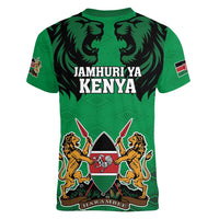 Kenya National Heroes Day Women V-Neck T-Shirt Mashujaa With Lion Head And Coat Of Arms - Wonder Print Shop