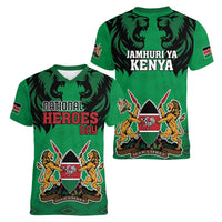 Kenya National Heroes Day Women V-Neck T-Shirt Mashujaa With Lion Head And Coat Of Arms - Wonder Print Shop