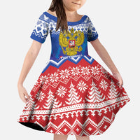 Russia Christmas Kid Short Sleeve Dress Double Headed Eagle Christmas Patterns - Wonder Print Shop
