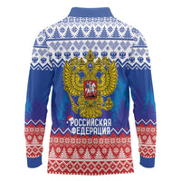 Russia Christmas Long Sleeve Polo Shirt Double Headed Eagle Christmas Patterns - Wonder Print Shop