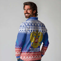 Russia Christmas Long Sleeve Polo Shirt Double Headed Eagle Christmas Patterns - Wonder Print Shop