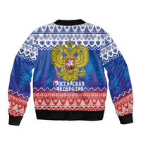 Russia Christmas Sleeve Zip Bomber Jacket Double Headed Eagle Christmas Patterns - Wonder Print Shop