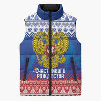 Russia Christmas Sleeveless Puffer Jacket Double Headed Eagle Christmas Patterns - Wonder Print Shop