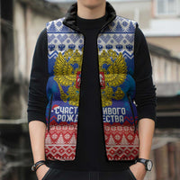 Russia Christmas Sleeveless Puffer Jacket Double Headed Eagle Christmas Patterns - Wonder Print Shop