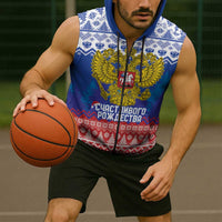 Russia Christmas Sleeveless Zip Hoodie Double Headed Eagle Christmas Patterns - Wonder Print Shop