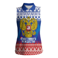 Russia Christmas Women Sleeveless Polo Shirt Double Headed Eagle Christmas Patterns - Wonder Print Shop