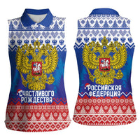Russia Christmas Women Sleeveless Polo Shirt Double Headed Eagle Christmas Patterns - Wonder Print Shop