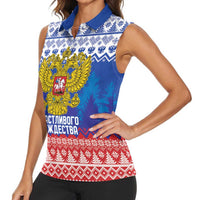 Russia Christmas Women Sleeveless Polo Shirt Double Headed Eagle Christmas Patterns - Wonder Print Shop