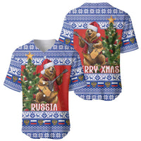 Russia Christmas Baseball Jersey Brown Bear Playing Balalaika - Wonder Print Shop