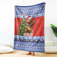 Russia Christmas Blanket Brown Bear Playing Balalaika - Wonder Print Shop