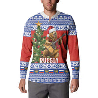 Russia Christmas Button Sweatshirt Brown Bear Playing Balalaika - Wonder Print Shop