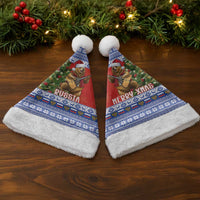 Russia Christmas Santa Hat Brown Bear Playing Balalaika - Wonder Print Shop
