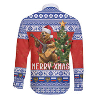 Russia Christmas Family Matching Mermaid Dress and Hawaiian Shirt Brown Bear Playing Balalaika - Wonder Print Shop