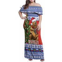 Russia Christmas Family Matching Off Shoulder Maxi Dress and Hawaiian Shirt Brown Bear Playing Balalaika - Wonder Print Shop