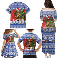 Russia Christmas Family Matching Puletasi and Hawaiian Shirt Brown Bear Playing Balalaika - Wonder Print Shop