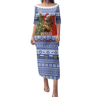 Russia Christmas Family Matching Puletasi and Hawaiian Shirt Brown Bear Playing Balalaika - Wonder Print Shop