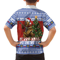 Russia Christmas Family Matching Short Sleeve Bodycon Dress and Hawaiian Shirt Brown Bear Playing Balalaika - Wonder Print Shop