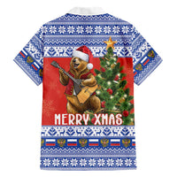 Russia Christmas Family Matching Short Sleeve Bodycon Dress and Hawaiian Shirt Brown Bear Playing Balalaika - Wonder Print Shop