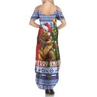 Russia Christmas Family Matching Summer Maxi Dress and Hawaiian Shirt Brown Bear Playing Balalaika - Wonder Print Shop