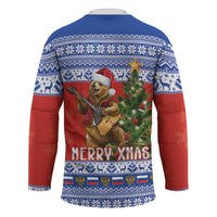 Russia Christmas Hockey Jersey Brown Bear Playing Balalaika - Wonder Print Shop