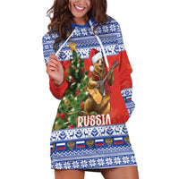 Russia Christmas Hoodie Dress Brown Bear Playing Balalaika - Wonder Print Shop