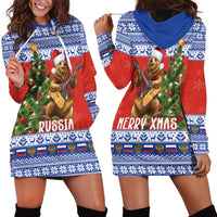 Russia Christmas Hoodie Dress Brown Bear Playing Balalaika - Wonder Print Shop